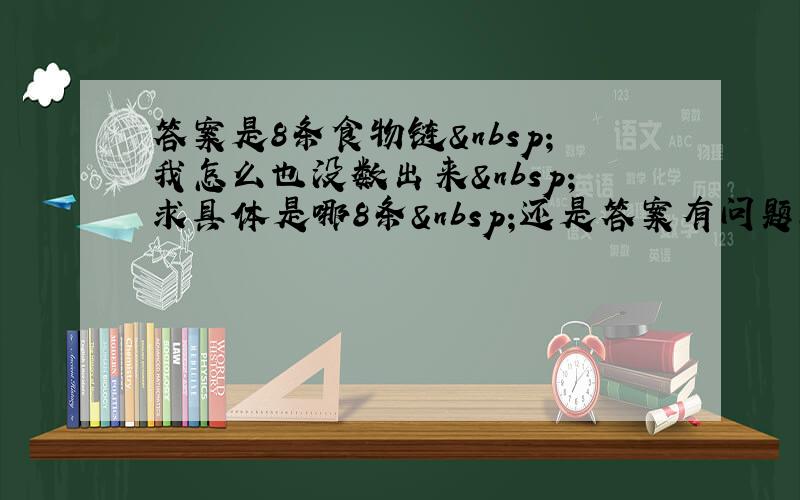 答案是8条食物链 我怎么也没数出来 求具体是哪8条 还是答案有问题 谢谢!