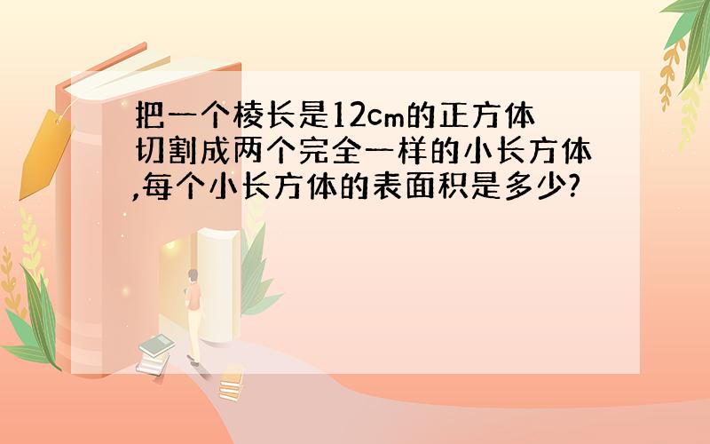 把一个棱长是12cm的正方体切割成两个完全一样的小长方体,每个小长方体的表面积是多少?