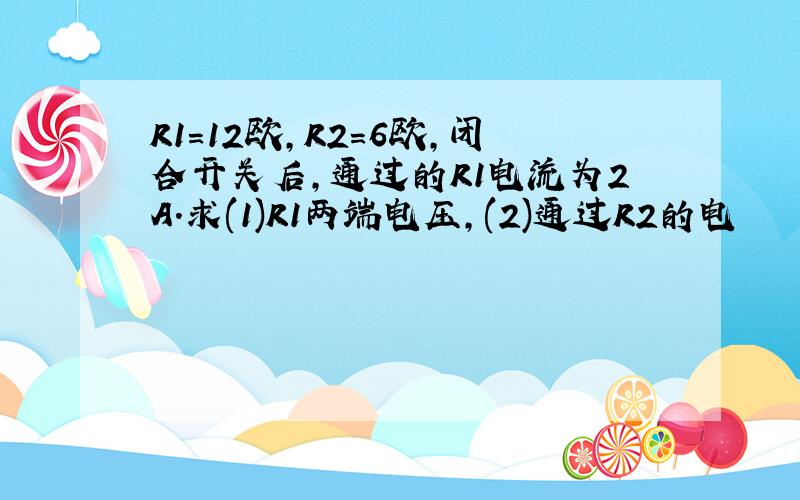 R1=12欧,R2=6欧,闭合开关后,通过的R1电流为2A.求(1)R1两端电压,(2)通过R2的电