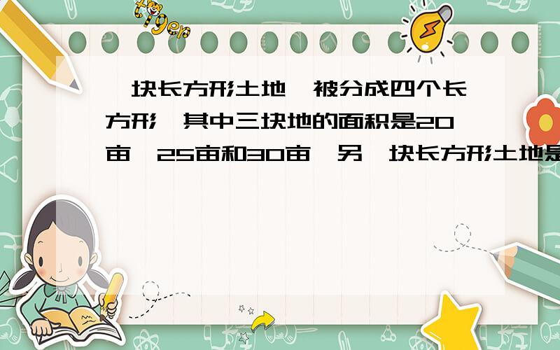 一块长方形土地,被分成四个长方形,其中三块地的面积是20亩,25亩和30亩,另一块长方形土地是多少亩?