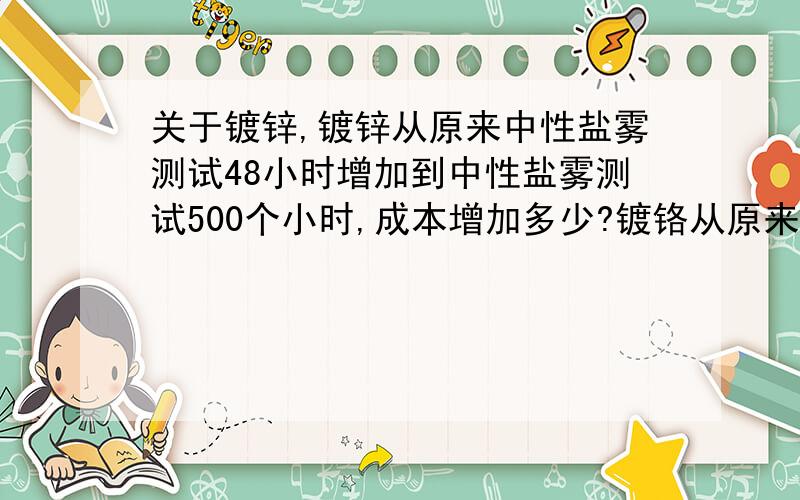 关于镀锌,镀锌从原来中性盐雾测试48小时增加到中性盐雾测试500个小时,成本增加多少?镀铬从原来中性盐雾测试48小时增加