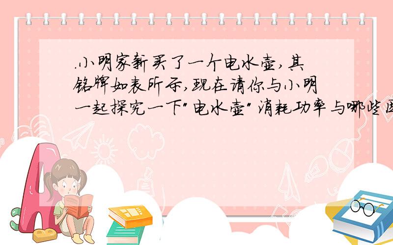 .小明家新买了一个电水壶,其铭牌如表所示,现在请你与小明一起探究一下