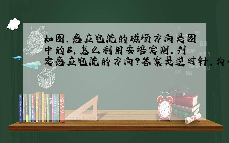 如图,感应电流的磁场方向是图中的B,怎么利用安培定则,判定感应电流的方向?答案是逆时针,为什么,详