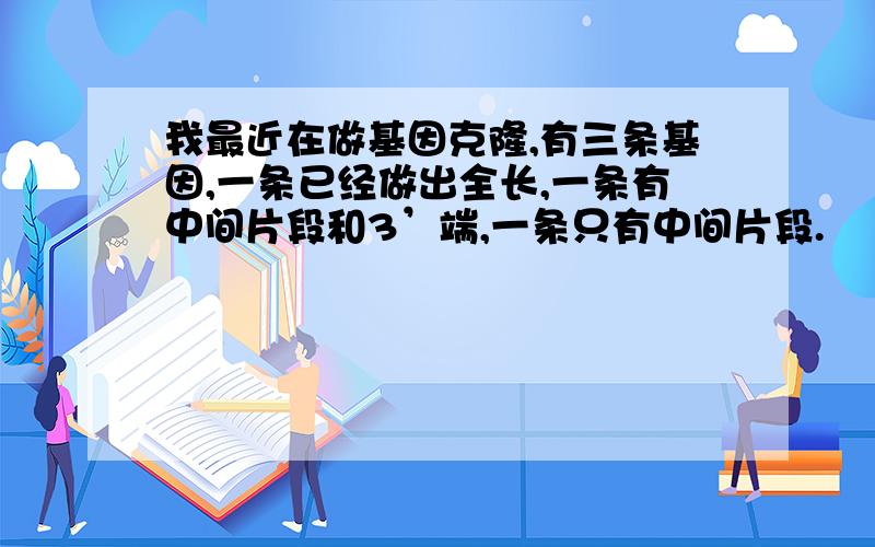 我最近在做基因克隆,有三条基因,一条已经做出全长,一条有中间片段和3’端,一条只有中间片段.