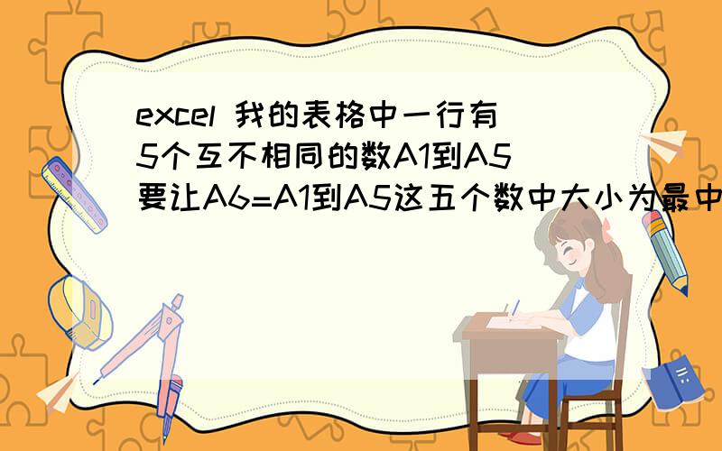 excel 我的表格中一行有5个互不相同的数A1到A5 要让A6=A1到A5这五个数中大小为最中间的那个数