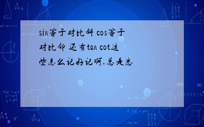 sin等于对比斜 cos等于对比邻 还有tan cot这些怎么记好记啊,总是忘