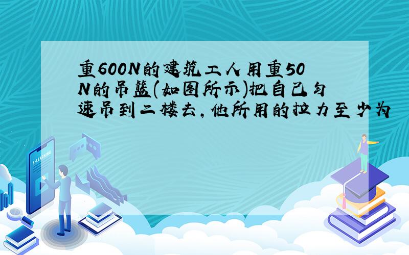 重600N的建筑工人用重50N的吊篮(如图所示)把自己匀速吊到二楼去,他所用的拉力至少为