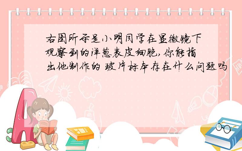 右图所示是小明同学在显微镜下观察到的洋葱表皮细胞,你能指出他制作的 玻片标本存在什么问题吗