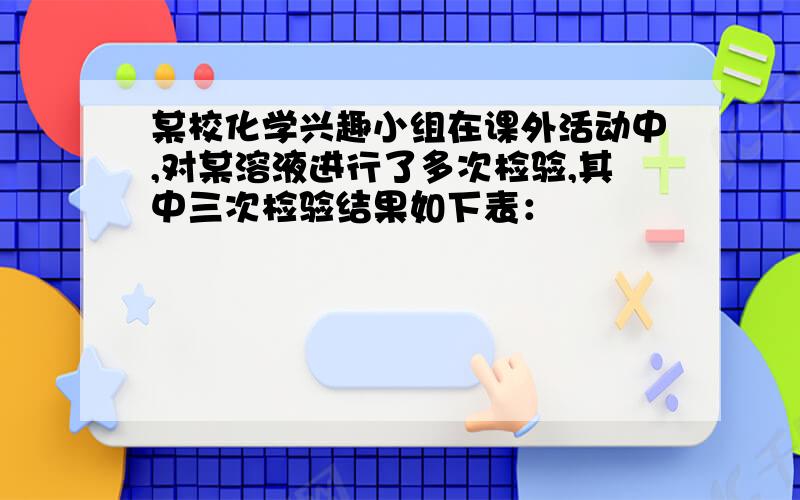 某校化学兴趣小组在课外活动中,对某溶液进行了多次检验,其中三次检验结果如下表：