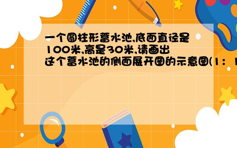 一个圆柱形蓄水池,底面直径是100米,高是30米,请画出这个蓄水池的侧面展开图的示意图(1：1000）