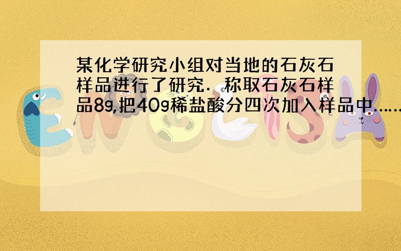 某化学研究小组对当地的石灰石样品进行了研究．称取石灰石样品8g,把40g稀盐酸分四次加入样品中……