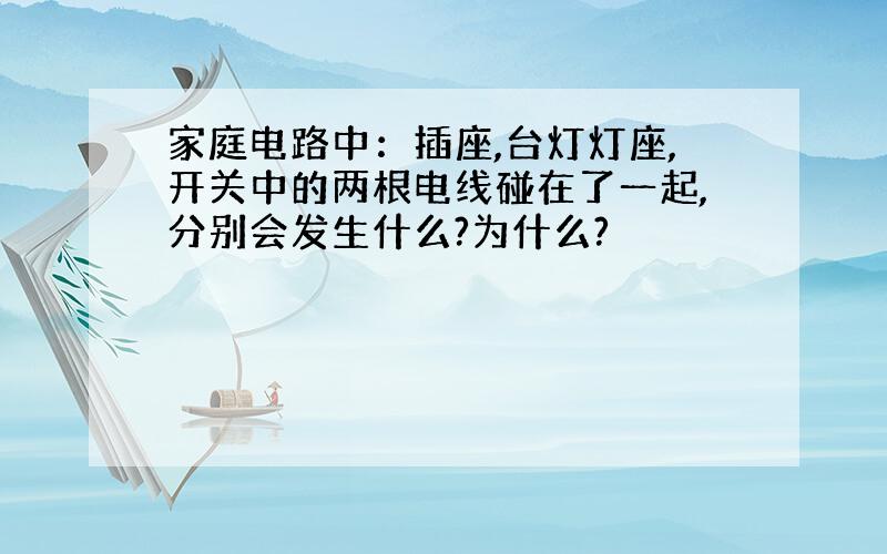 家庭电路中：插座,台灯灯座,开关中的两根电线碰在了一起,分别会发生什么?为什么?