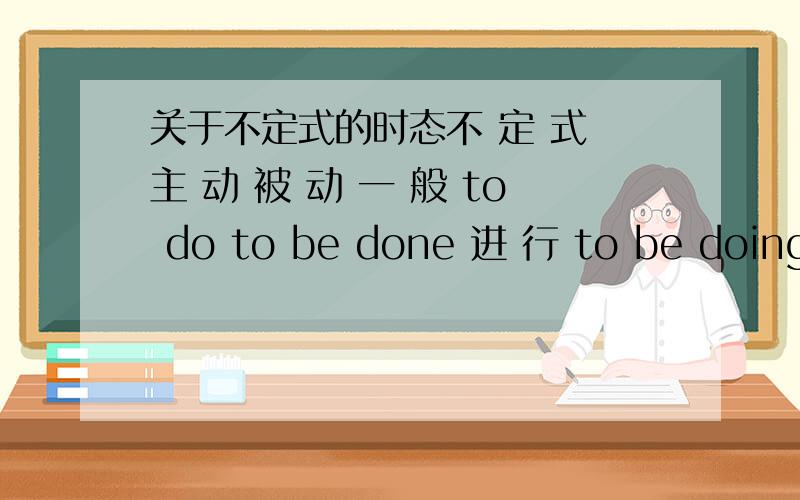 关于不定式的时态不 定 式 主 动 被 动 一 般 to do to be done 进 行 to be doing /