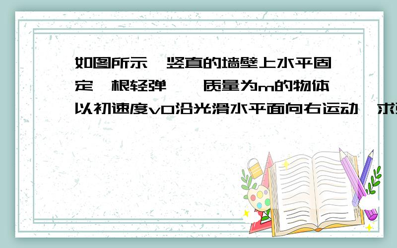 如图所示,竖直的墙壁上水平固定一根轻弹簧,质量为m的物体以初速度v0沿光滑水平面向右运动,求弹簧被压缩到最短的过程中,弹