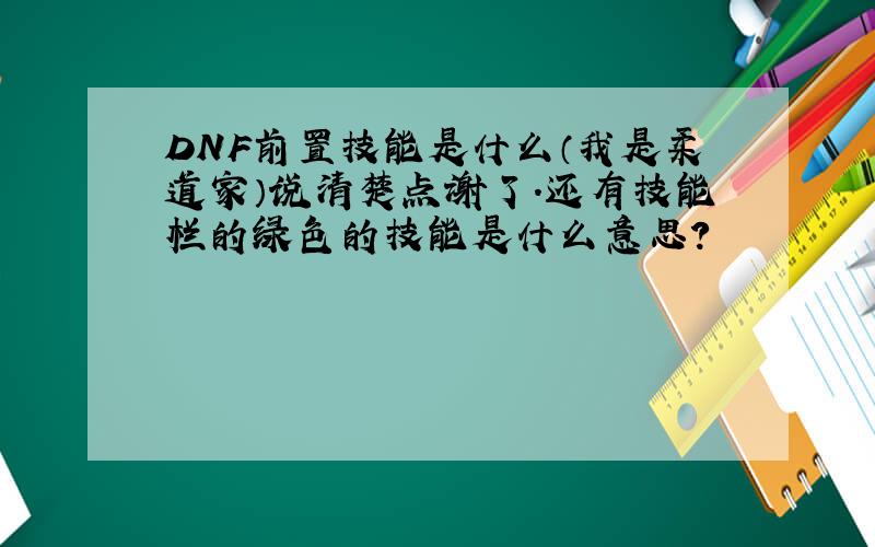 DNF前置技能是什么（我是柔道家）说清楚点谢了.还有技能栏的绿色的技能是什么意思?