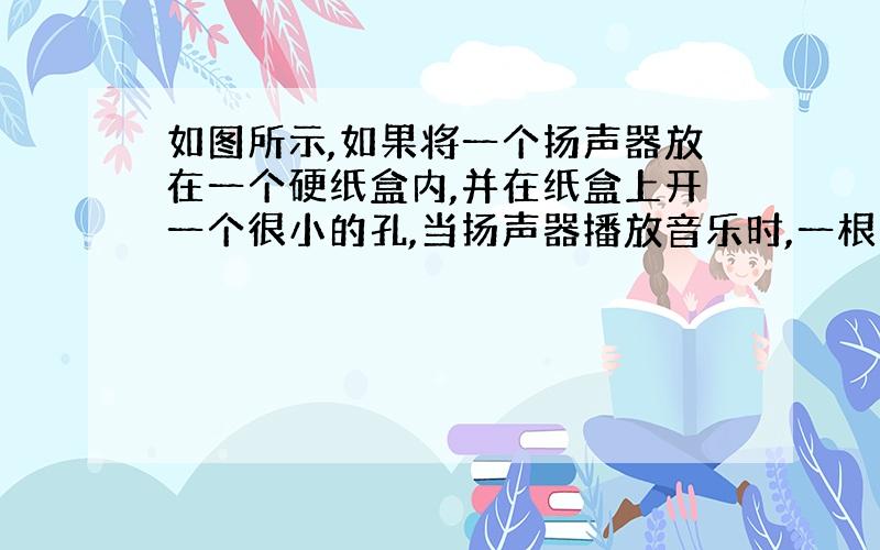 如图所示,如果将一个扬声器放在一个硬纸盒内,并在纸盒上开一个很小的孔,当扬声器播放音乐时,一根立在纸小孔盒前已点燃的蜡烛