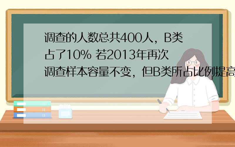 调查的人数总共400人，B类占了10% 若2013年再次调查样本容量不变，但B类所占比例提高到了12.1%，求B类户数平