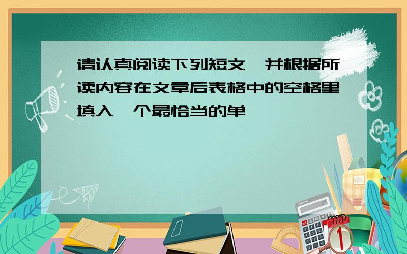 请认真阅读下列短文,并根据所读内容在文章后表格中的空格里填入一个最恰当的单