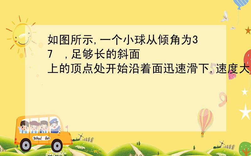 如图所示,一个小球从倾角为37º,足够长的斜面上的顶点处开始沿着面迅速滑下,速度大小v1=6m/s,一个飞镖从