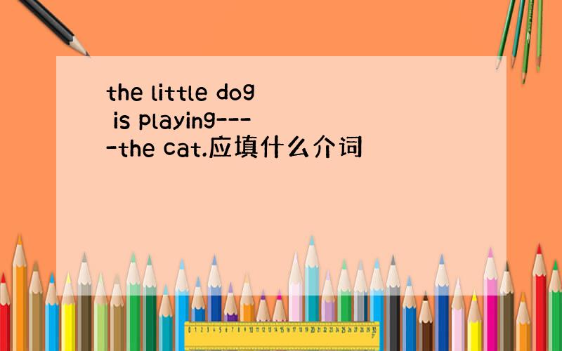 the little dog is playing----the cat.应填什么介词