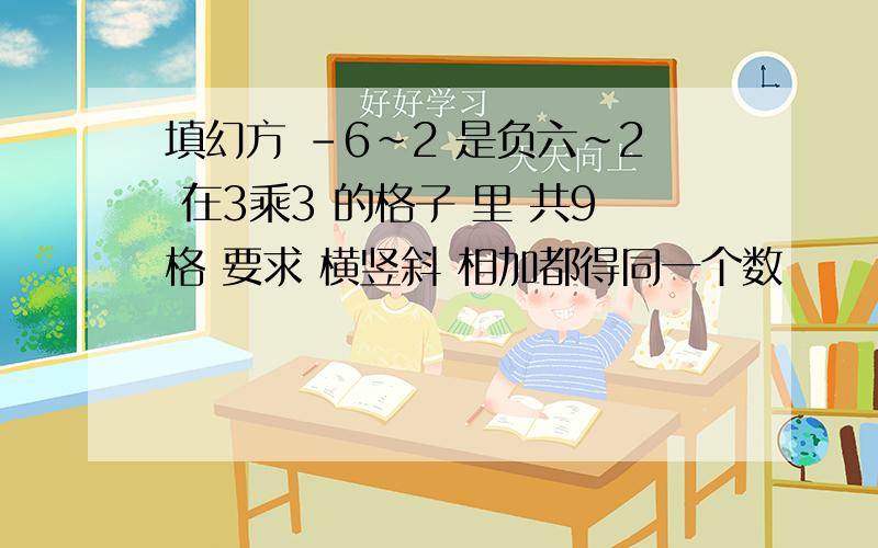 填幻方 -6~2 是负六~2 在3乘3 的格子 里 共9格 要求 横竖斜 相加都得同一个数