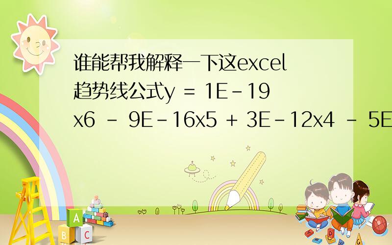 谁能帮我解释一下这excel趋势线公式y = 1E-19x6 - 9E-16x5 + 3E-12x4 - 5E-09x3