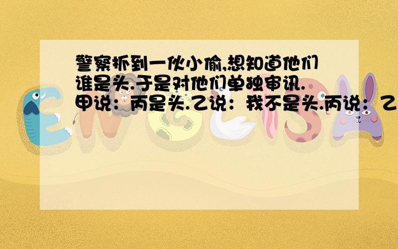 警察抓到一伙小偷,想知道他们谁是头.于是对他们单独审讯.甲说：丙是头.乙说：我不是头.丙说：乙是头.丁说：甲说的是对的.