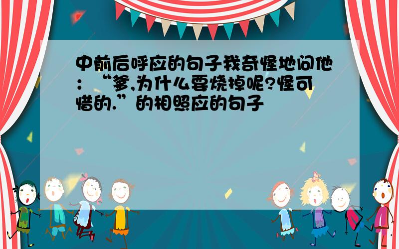 中前后呼应的句子我奇怪地问他：“爹,为什么要烧掉呢?怪可惜的.”的相照应的句子