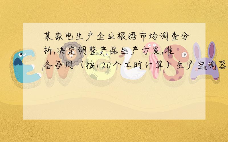 某家电生产企业根据市场调查分析,决定调整产品生产方案,准备每周（按120个工时计算）生产空调器、彩电