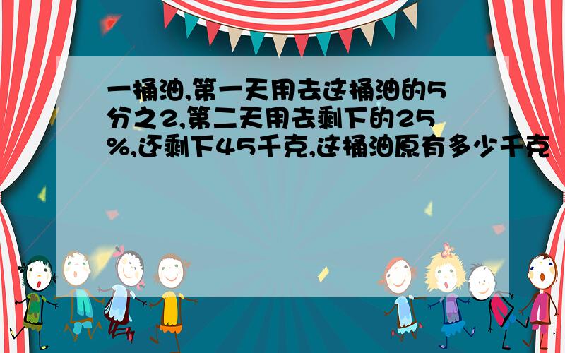 一桶油,第一天用去这桶油的5分之2,第二天用去剩下的25%,还剩下45千克,这桶油原有多少千克