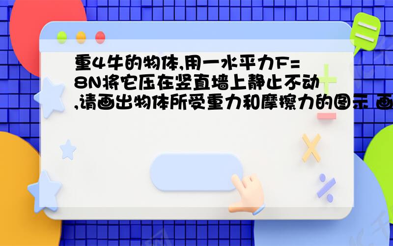 重4牛的物体,用一水平力F=8N将它压在竖直墙上静止不动,请画出物体所受重力和摩擦力的图示 画出来.