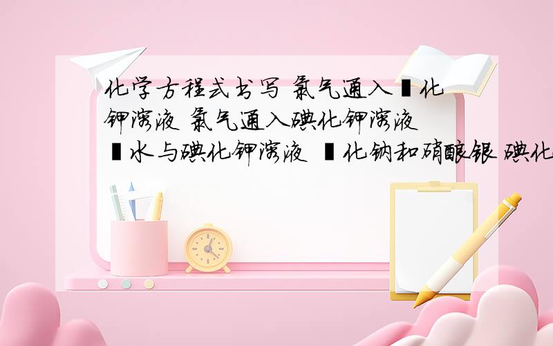 化学方程式书写 氯气通入溴化钾溶液 氯气通入碘化钾溶液 溴水与碘化钾溶液 溴化钠和硝酸银 碘化钠和