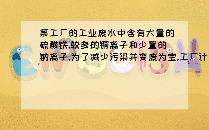 某工厂的工业废水中含有大量的硫酸铁,较多的铜离子和少量的钠离子.为了减少污染并变废为宝,工厂计划从该废水中回收硫酸亚铁和