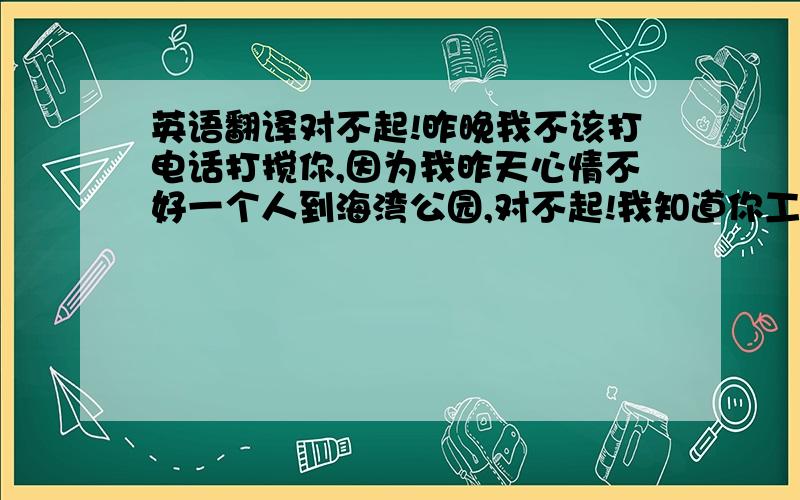 英语翻译对不起!昨晚我不该打电话打搅你,因为我昨天心情不好一个人到海湾公园,对不起!我知道你工作很繁忙,每天都工作到很晚