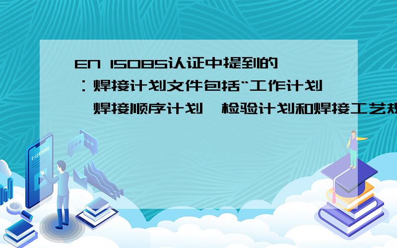 EN 15085认证中提到的：焊接计划文件包括“工作计划、焊接顺序计划、检验计划和焊接工艺规程”