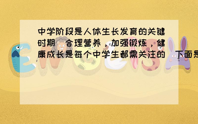 中学阶段是人体生长发育的关键时期．合理营养，加强锻炼，健康成长是每个中学生都需关注的．下面是日常生活中发生在同学们身边的