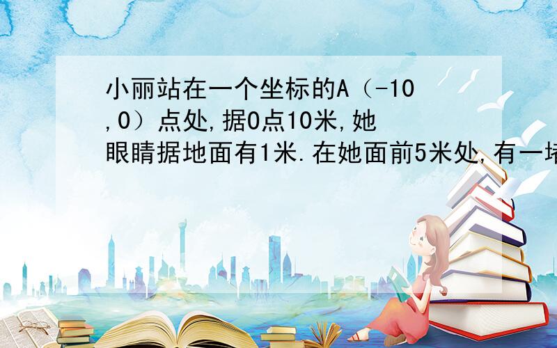 小丽站在一个坐标的A（-10,0）点处,据O点10米,她眼睛据地面有1米.在她面前5米处,有一堵墙,求盲区的大小.