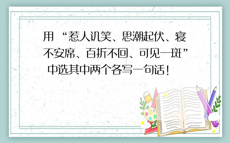 用 “惹人讥笑、思潮起伏、寝不安席、百折不回、可见一斑” 中选其中两个各写一句话!