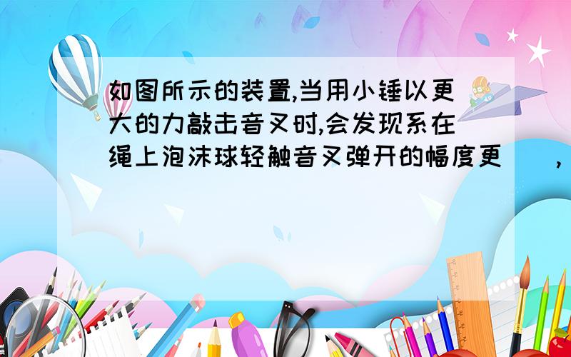 如图所示的装置,当用小锤以更大的力敲击音叉时,会发现系在绳上泡沫球轻触音叉弹开的幅度更（）,