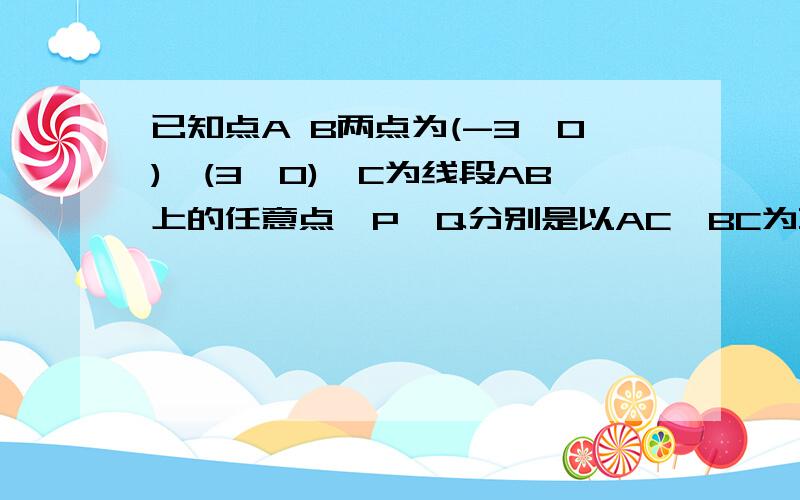 已知点A B两点为(-3,0),(3,0),C为线段AB上的任意点,P,Q分别是以AC,BC为直径的两圆的外公切线切点求