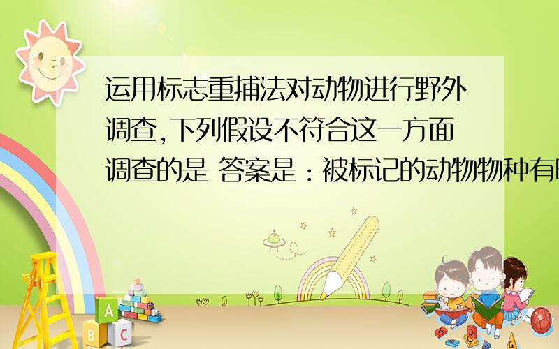 运用标志重捕法对动物进行野外调查,下列假设不符合这一方面调查的是 答案是：被标记的动物物种有明显的群聚现象,这个怎么解释