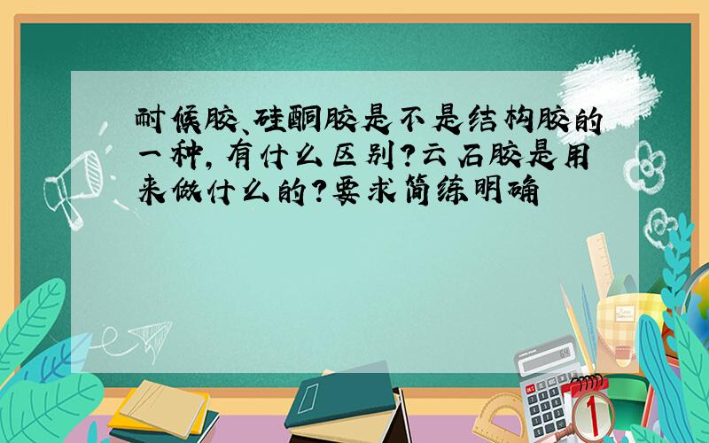 耐候胶、硅酮胶是不是结构胶的一种,有什么区别?云石胶是用来做什么的?要求简练明确