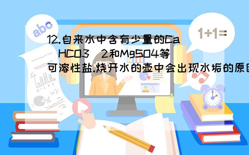 12.自来水中含有少量的Ca(HCO3)2和MgSO4等可溶性盐.烧开水的壶中会出现水垢的原因之一就是其中的Ca(HCO