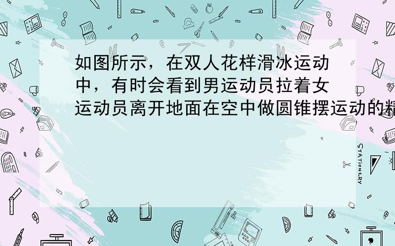 如图所示，在双人花样滑冰运动中，有时会看到男运动员拉着女运动员离开地面在空中做圆锥摆运动的精彩场面，目测体重为G的女运动