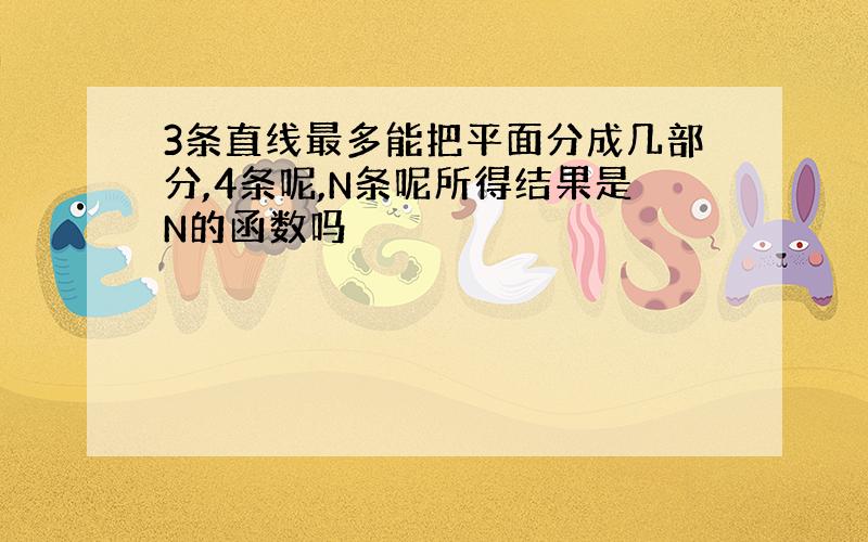 3条直线最多能把平面分成几部分,4条呢,N条呢所得结果是N的函数吗