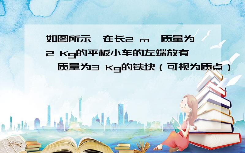 如图所示,在长2 m、质量为2 Kg的平板小车的左端放有一质量为3 Kg的铁块（可视为质点）,两者间的滑动摩擦系数为0.