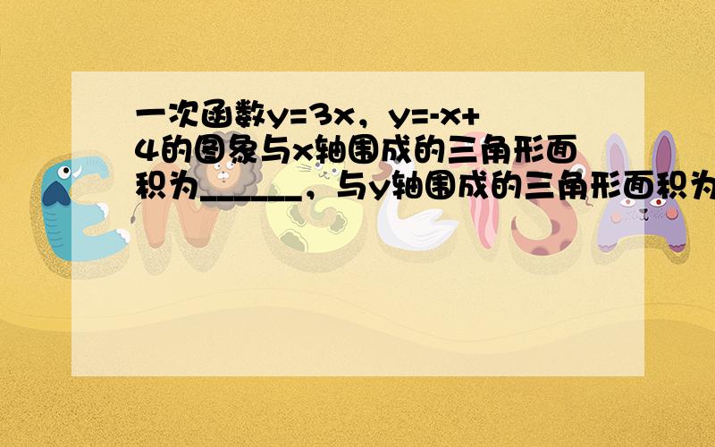 一次函数y=3x，y=-x+4的图象与x轴围成的三角形面积为______，与y轴围成的三角形面积为______．