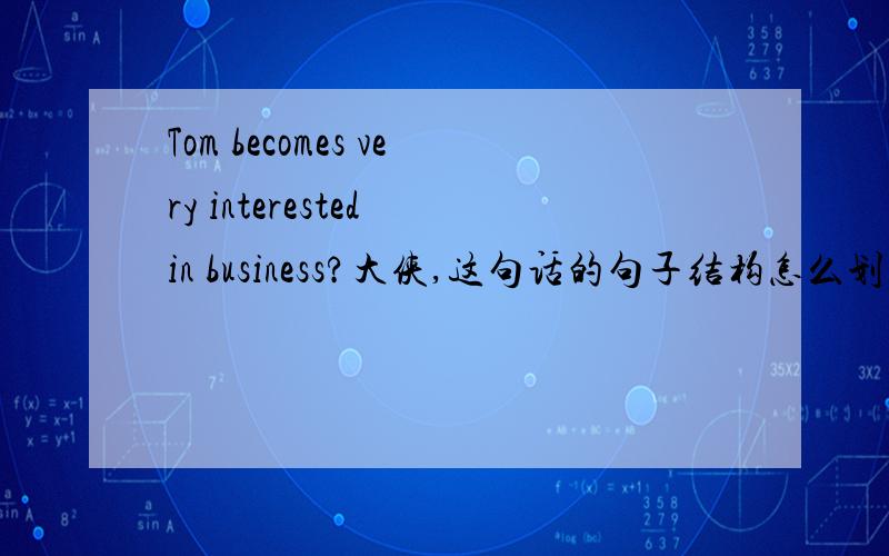 Tom becomes very interested in business?大侠,这句话的句子结构怎么划分啊,求精确