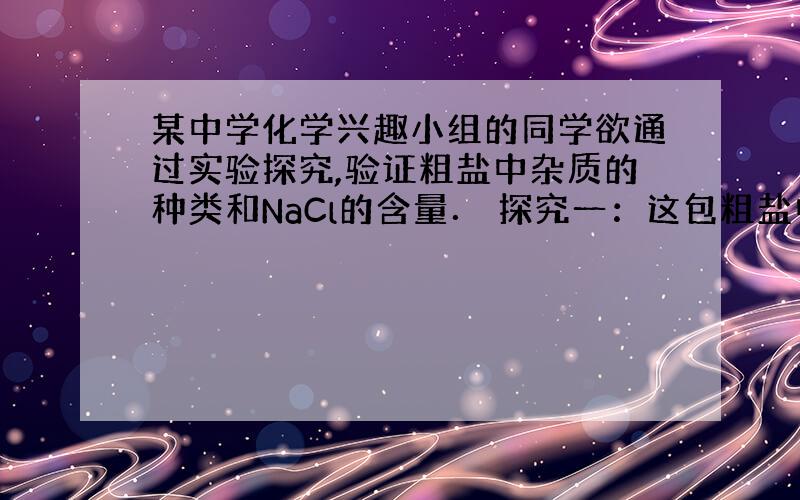 某中学化学兴趣小组的同学欲通过实验探究,验证粗盐中杂质的种类和NaCl的含量． 探究一：这包粗盐中还有什