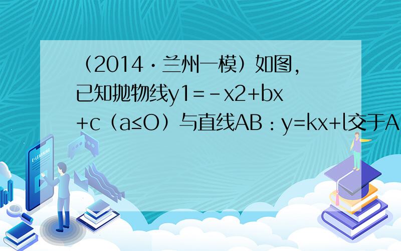 （2014•兰州一模）如图，已知抛物线y1=-x2+bx+c（a≤O）与直线AB：y=kx+l交于A（-4，0）、B（0